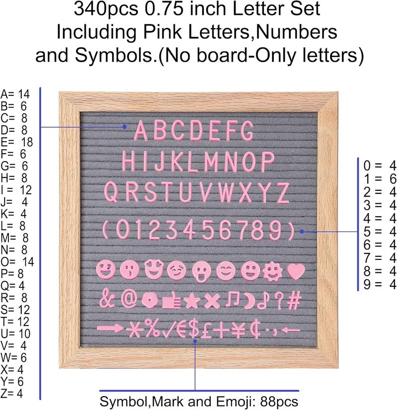 G GAMIT Felt Letter Board Letters Sets - Pre-cut 340pcs 3/4 Inch(0.75") Pink Letters with Canvas Bag(No Board Included) - Image 3